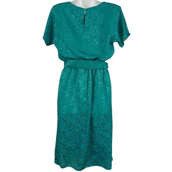 Act I Vintage Floral Satin Print Short Sleeve Blouson USA Made Green Dress sz 4 - Picture 13 of 16